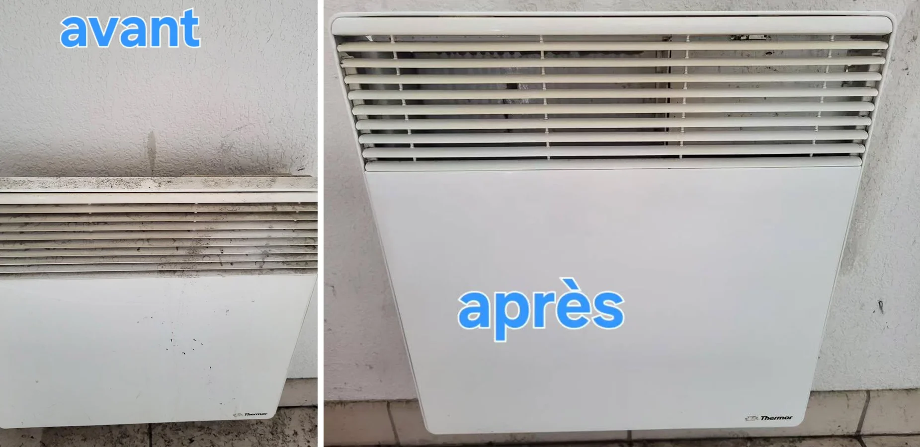 Radiateur poussiéreux avant et après nettoyage lors d'un déménagement